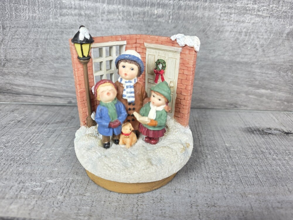 Our America Jar Candle Topper Christmas Carolers Puppy Winter Snow Vtg g71d2